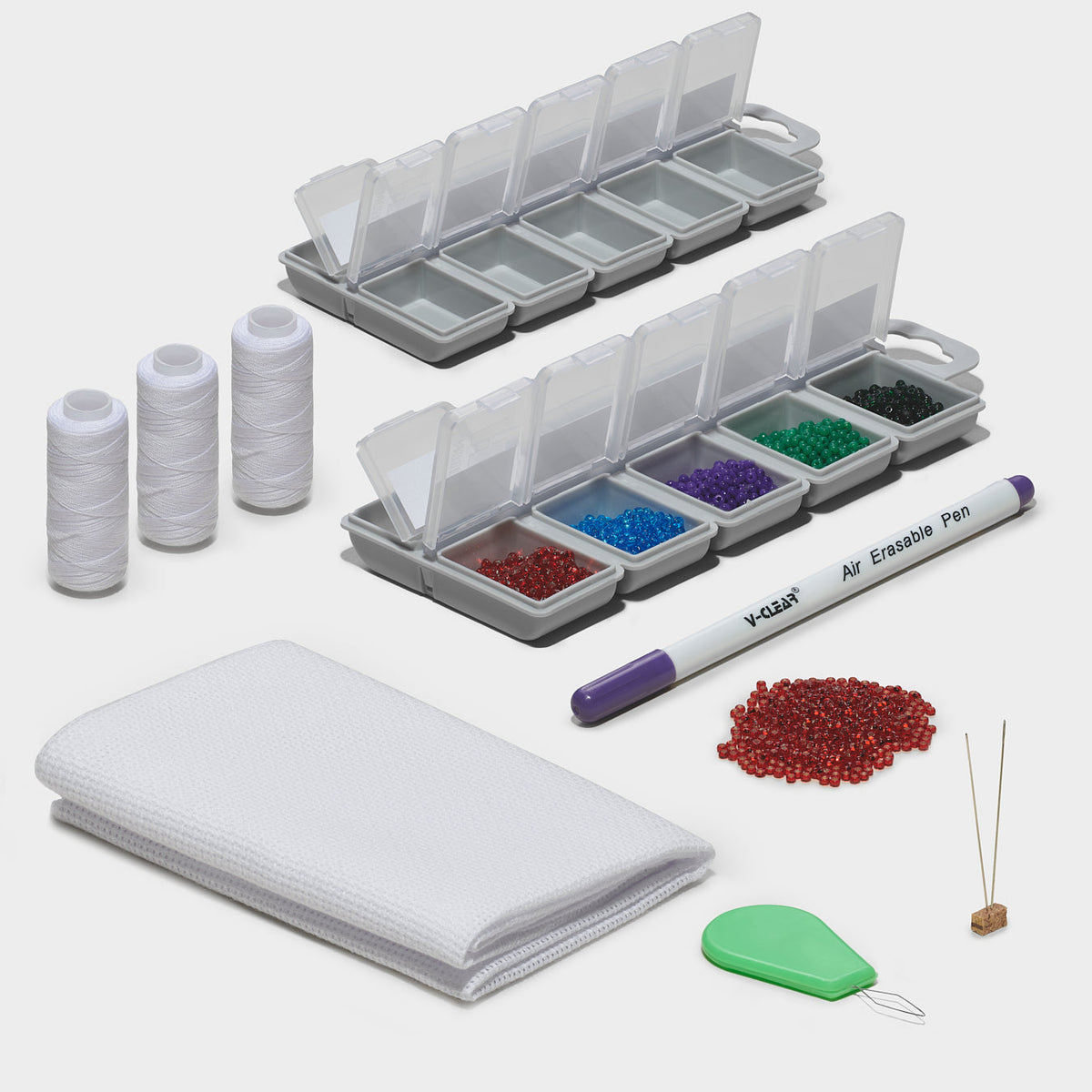 Beadsology Amur Tiger bead embroidery kit featuring Aida fabric, Preciosa beads, thread, needles, and organiser.