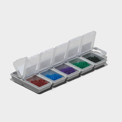 Beadsology bead organiser container filled with colourful Preciosa glass beads for embroidery projects