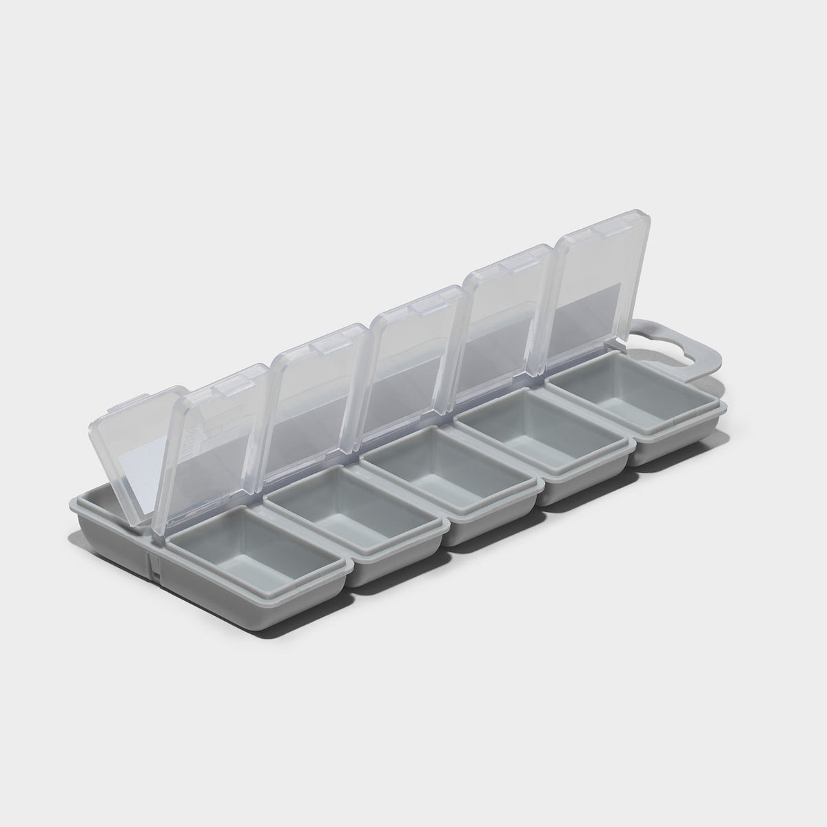 Beadsology bead organiser container with six clear hinged compartments for craft supplies and embroidery kits