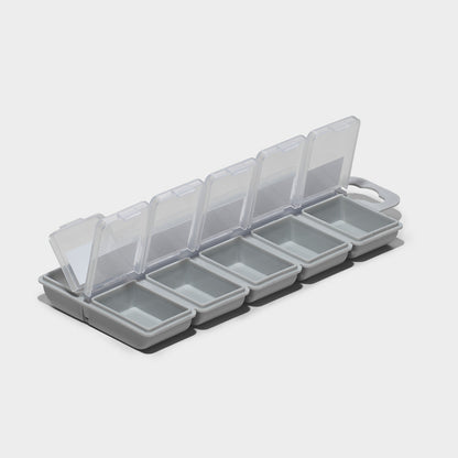 Beadsology bead organiser container with six clear hinged compartments for craft supplies and embroidery kits