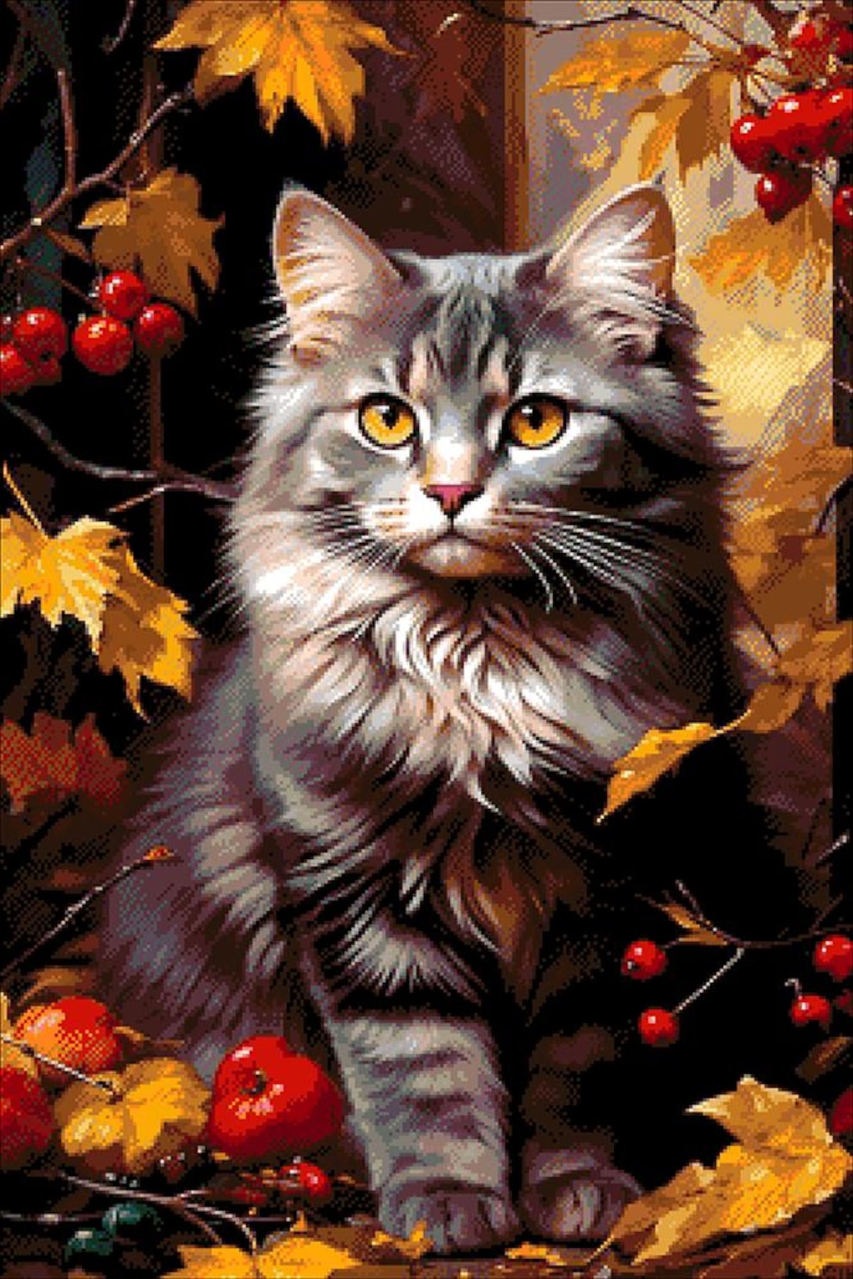 Cat In Leaves - Bead Embroidery Kit