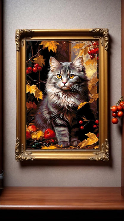 Cat In Leaves - Bead Embroidery Kit