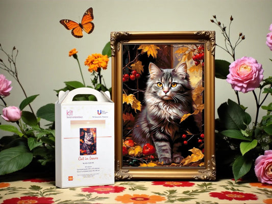 Cat In Leaves - Bead Embroidery Kit