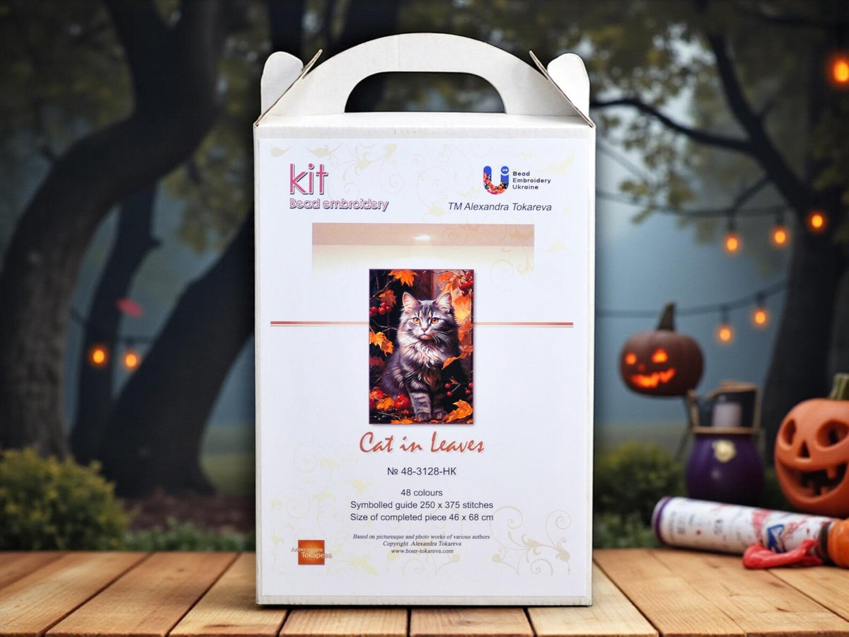 Cat In Leaves - Bead Embroidery Kit